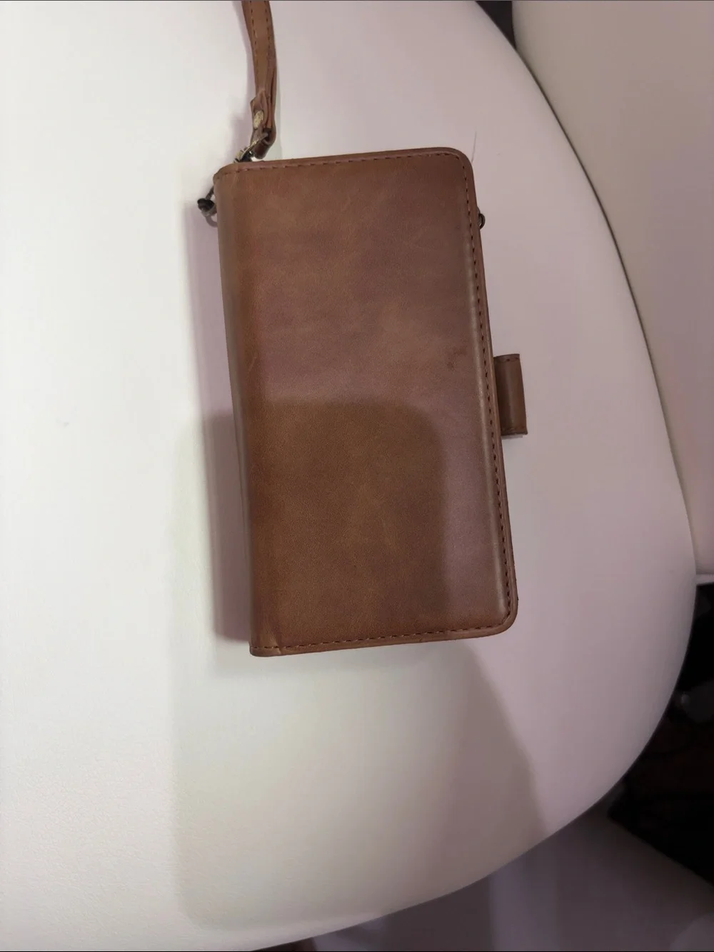 Leather Folio Wallet Phone Case with Strap - Brown